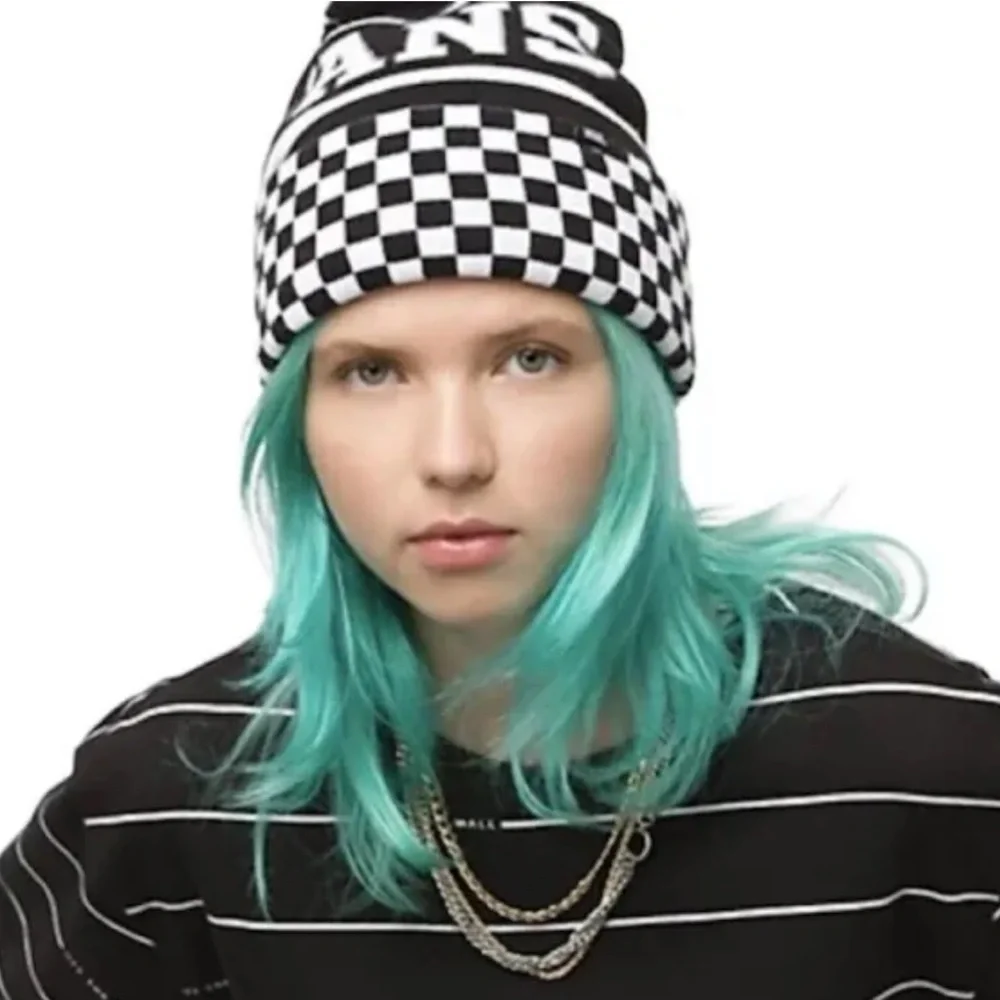 Vans WM Spirit Pom Black Checker Beanie Skateboarding Hat Women Men VN0A5LG3BLK